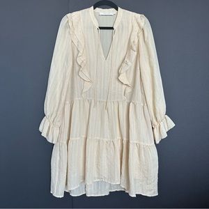 ASTR the label yellow ruffle free flow mid length long sleeve dress